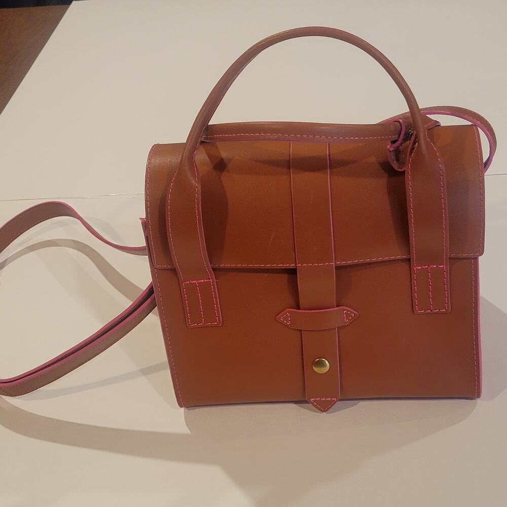IIIBeCa by Joy Gryson brown and pink leather crossbody handbag satchel crossbody